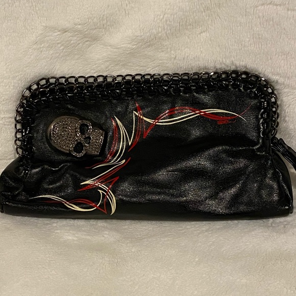 Black clutch- rockabilly, skull, pinstriped. Cute! - Picture 2 of 7